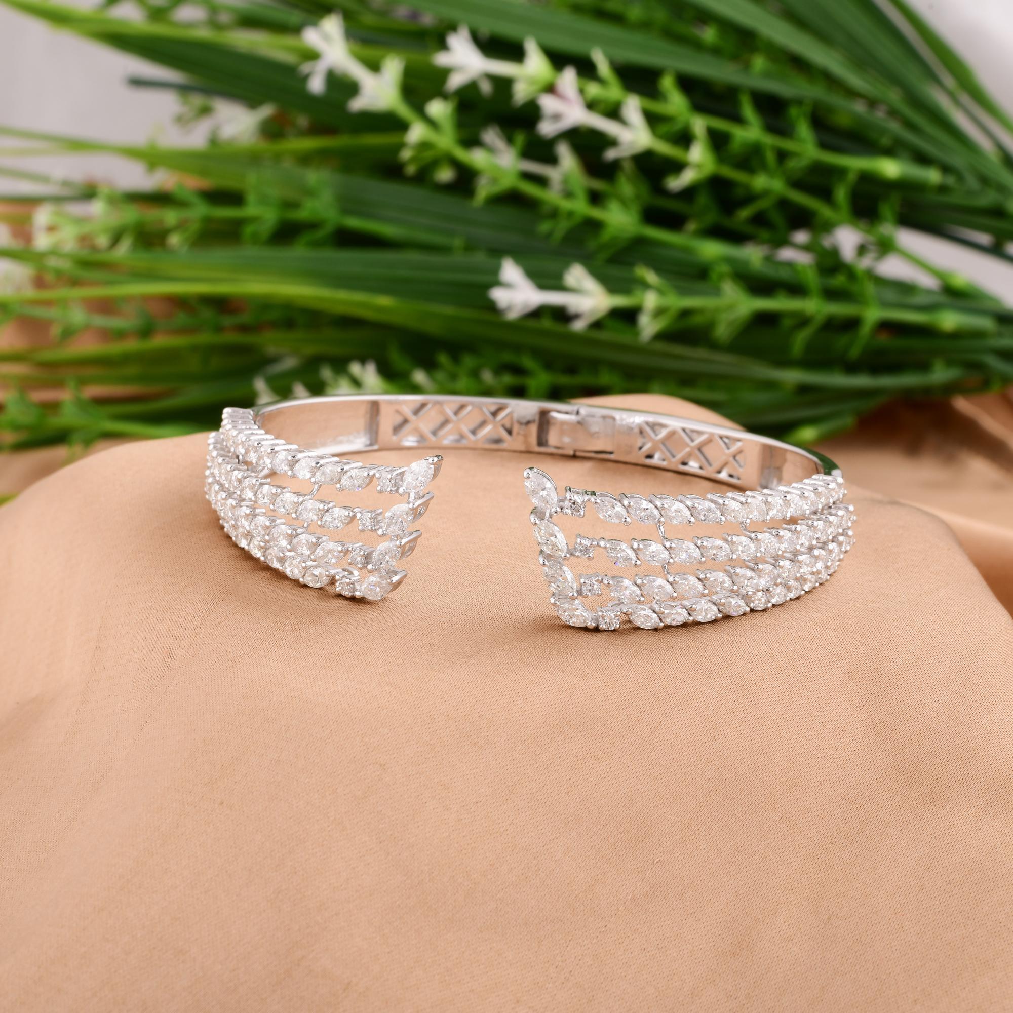 Modern 5.90 Carat Marquise & Round Diamond Cuff Bangle Bracelet 14 Karat White Gold For Sale