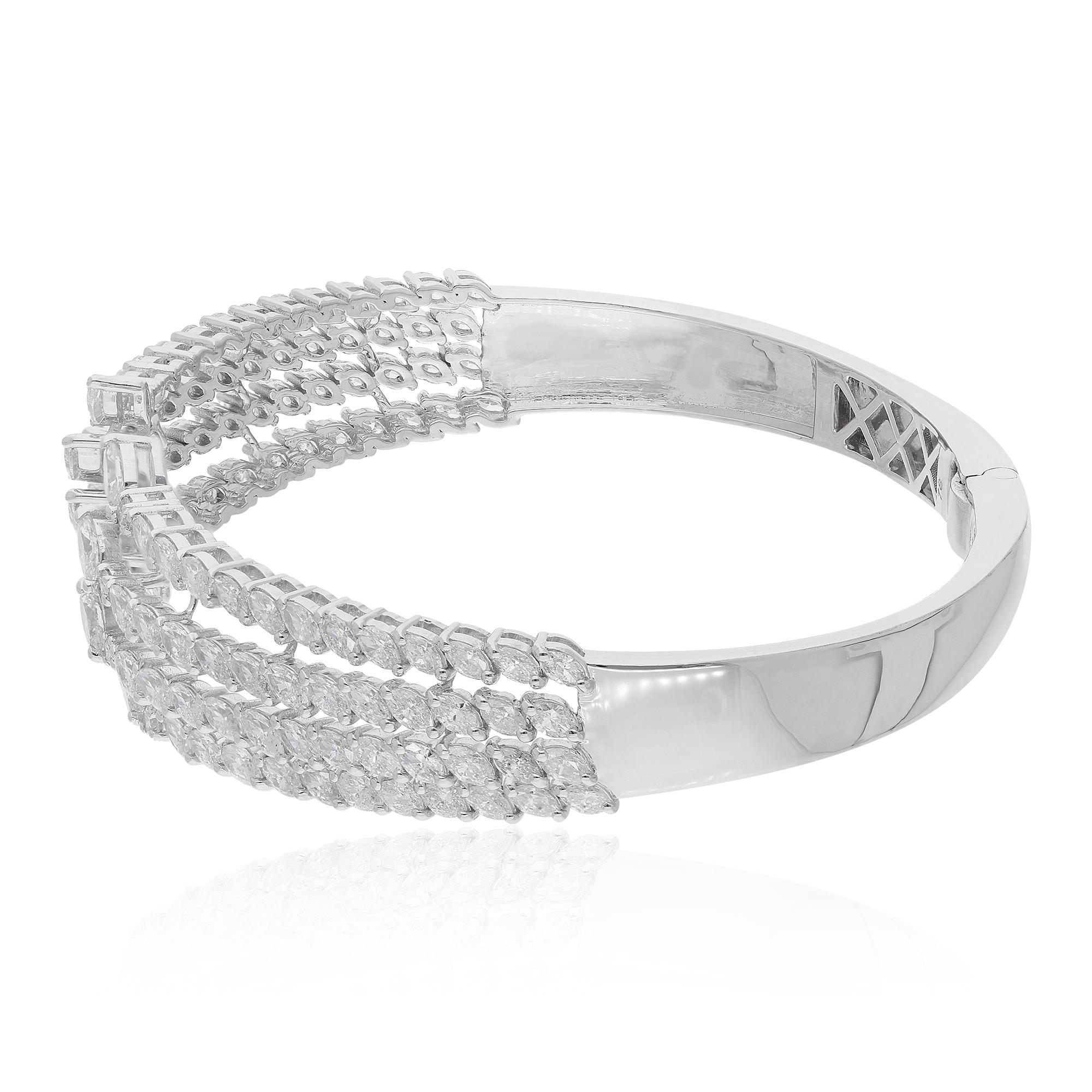 Women's 5.90 Carat Marquise & Round Diamond Cuff Bangle Bracelet 14 Karat White Gold For Sale