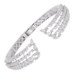 5.90 Carat Marquise & Round Diamond Cuff Bangle Bracelet 14 Karat White Gold