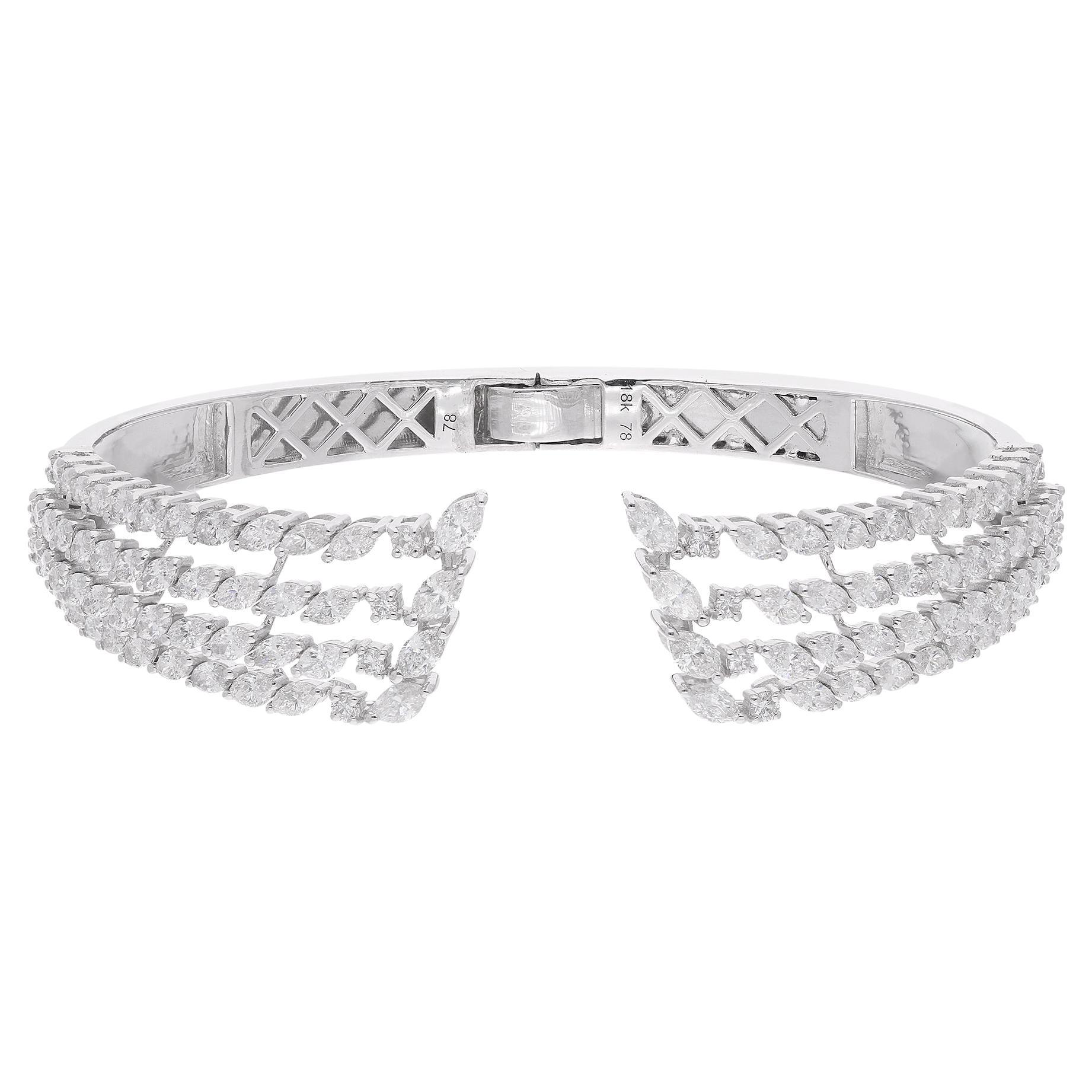 5.90 Carat Marquise & Round Diamond Cuff Bangle Bracelet 18 Karat White Gold For Sale