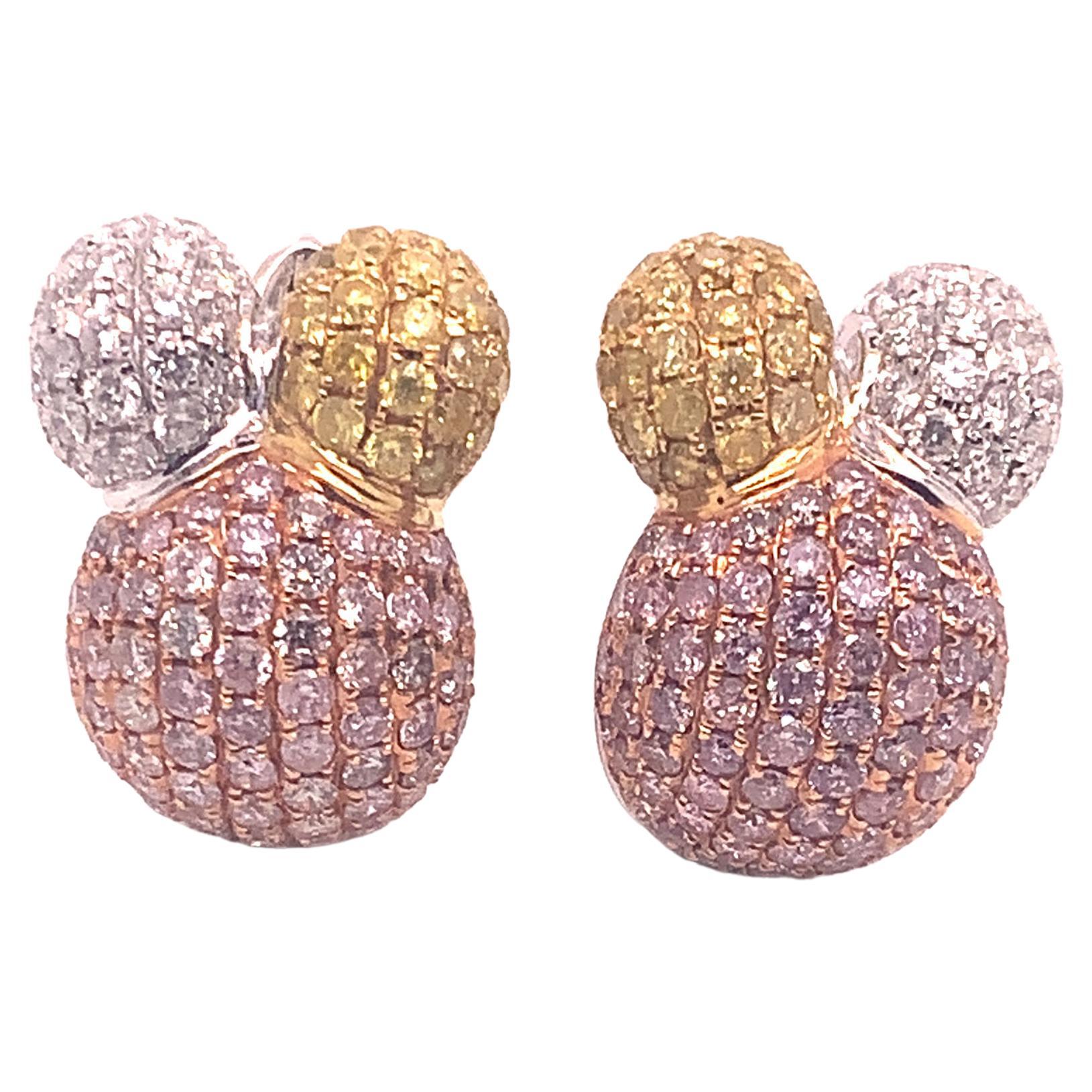 5.90 Carat Natural Fancy Pink & Yellow Diamond Earring in 18k Tricolor Gold