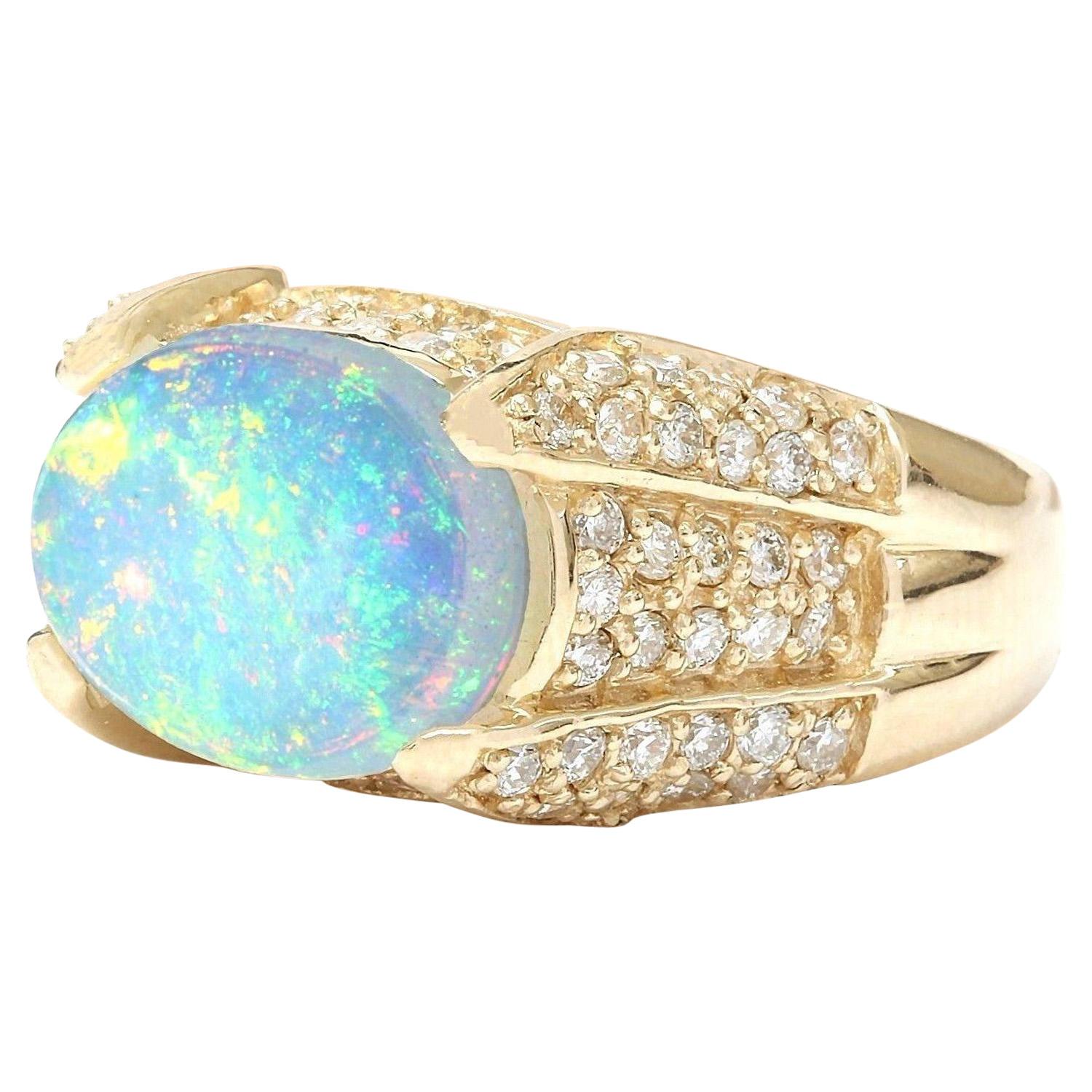 5.90 Carat Natural Opal 14K Solid Yellow Gold Diamond Ring
 Item Type: Ring
 Item Style: Cocktail
 Material: 14K Yellow Gold
 Mainstone: Opal
 Stone Color: Multicolor
 Stone Weight: 4.80 Carat
 Stone Shape: Oval
 Stone Quantity: 1
 Stone Dimensions: