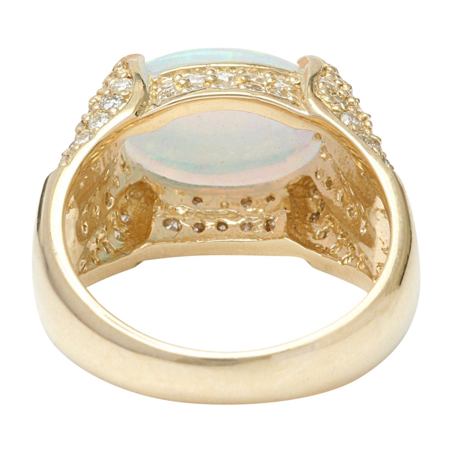 Oval Cut Natural Opal 14 Karat Solid Yellow Gold Diamond Ring For Sale