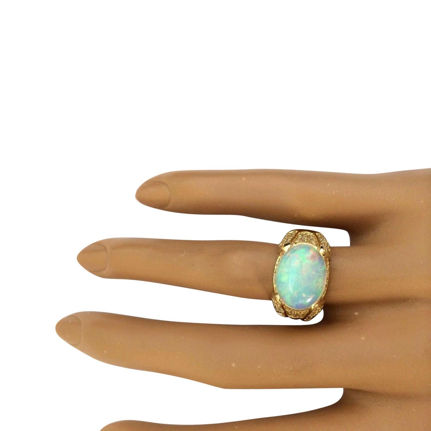 Ring aus 14 Karat massivem Gelbgold mit natürlichem Opal und Diamant Damen im Angebot