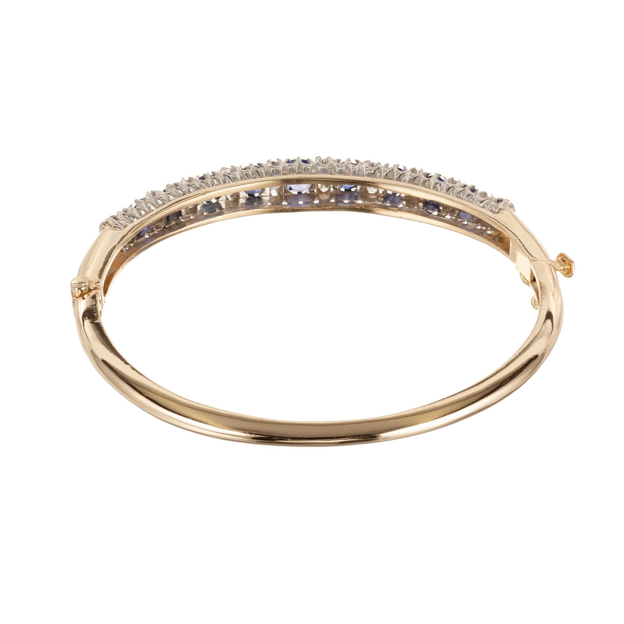 Round Cut 5.90 Carat Natural Sapphire Diamond Gold Bangle Bracelet For Sale