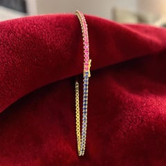 5.90 Carat Natural Sapphire & Ruby Half-and-Half Unisex Tennis Bracelet 18K Gold
