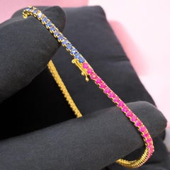 5.90 Carat Natural Sapphire & Ruby Half-and-Half Unisex Tennis Bracelet 18K Gold