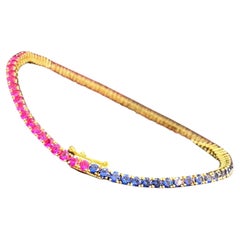 5.90 Carat Natural Sapphire & Ruby Half-and-Half Unisex Tennis Bracelet 18K Gold