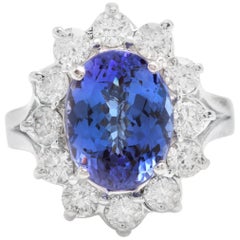 5.90 Carat Natural Tanzanite and Diamond 14 Karat Solid White Gold Ring