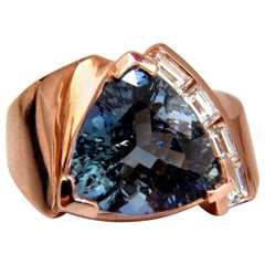 5.90 Carat Natural Trilliant Tanzanite Diamonds Ring 14 Karat