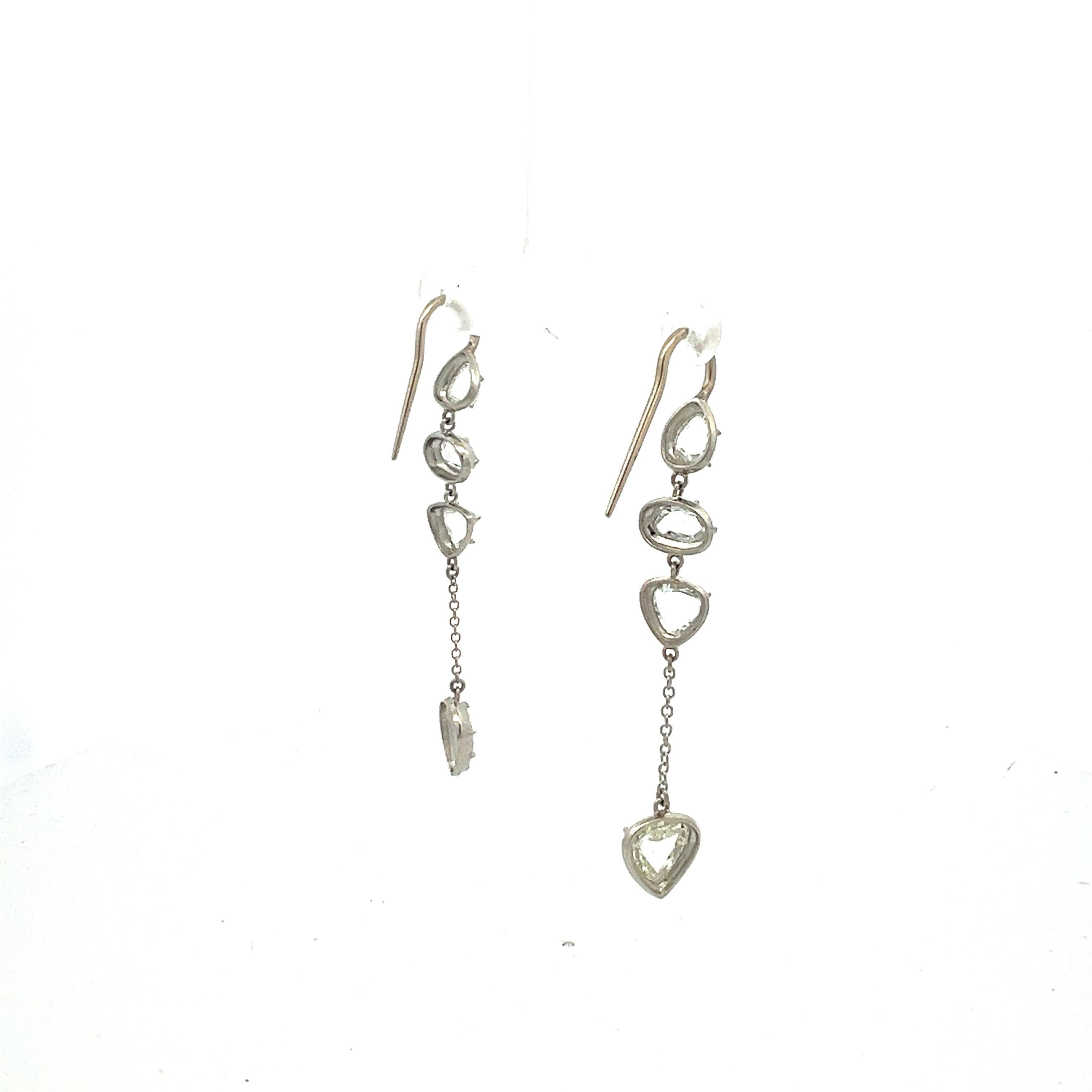Pendants d'oreilles en platine avec diamants taille rose de 5,90 carats H SI1 Neuf - En vente à New York, NY