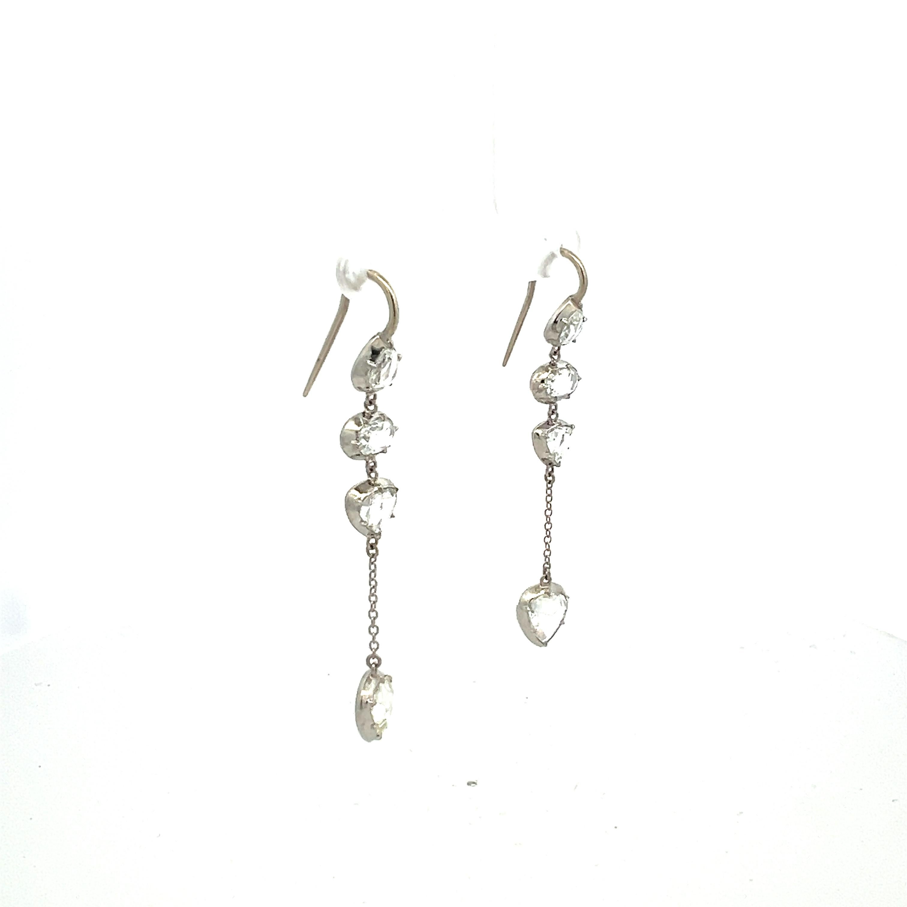 Pendants d'oreilles en platine avec diamants taille rose de 5,90 carats H SI1 Pour femmes en vente