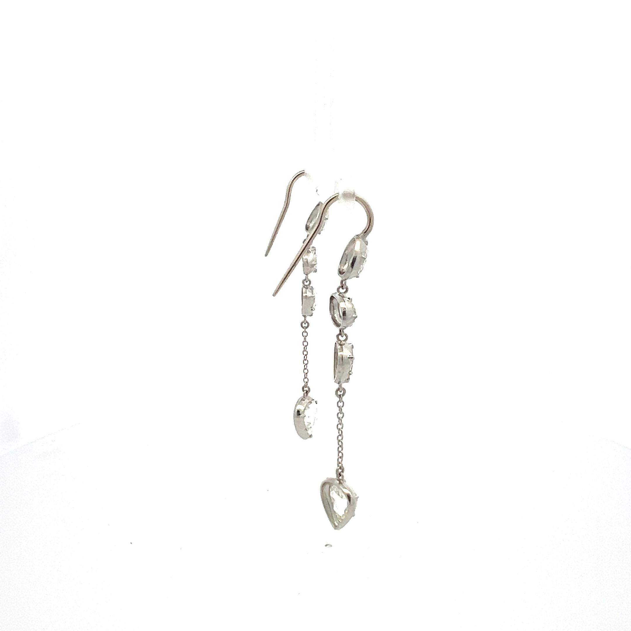 Pendants d'oreilles en platine avec diamants taille rose de 5,90 carats H SI1 en vente 1