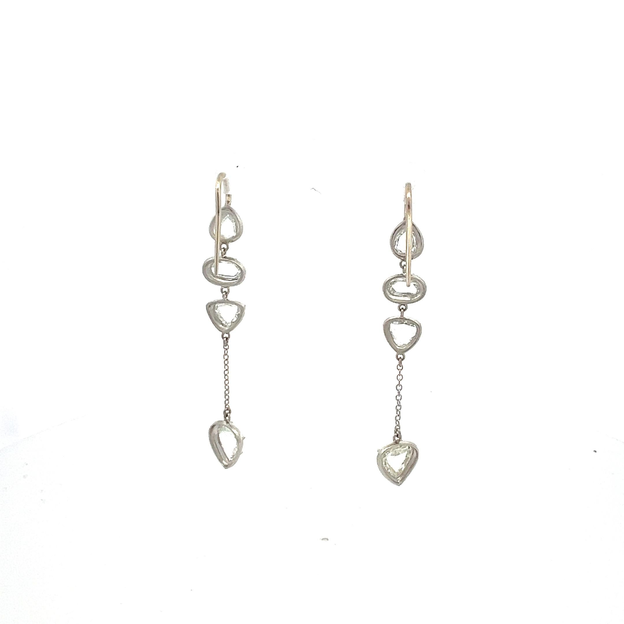 Pendants d'oreilles en platine avec diamants taille rose de 5,90 carats H SI1 en vente 2