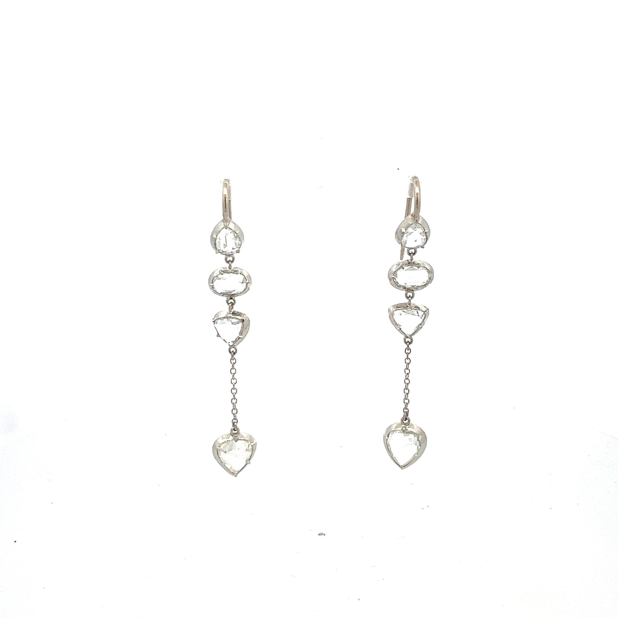 Pendants d'oreilles en platine avec diamants taille rose de 5,90 carats H SI1 en vente 4