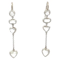 5.90 Carat Rose Cut H SI1 Diamond Platinum Tear Drop Earrings