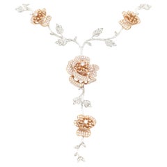 5.90 Carat White Diamond White and Rose Gold Necklace