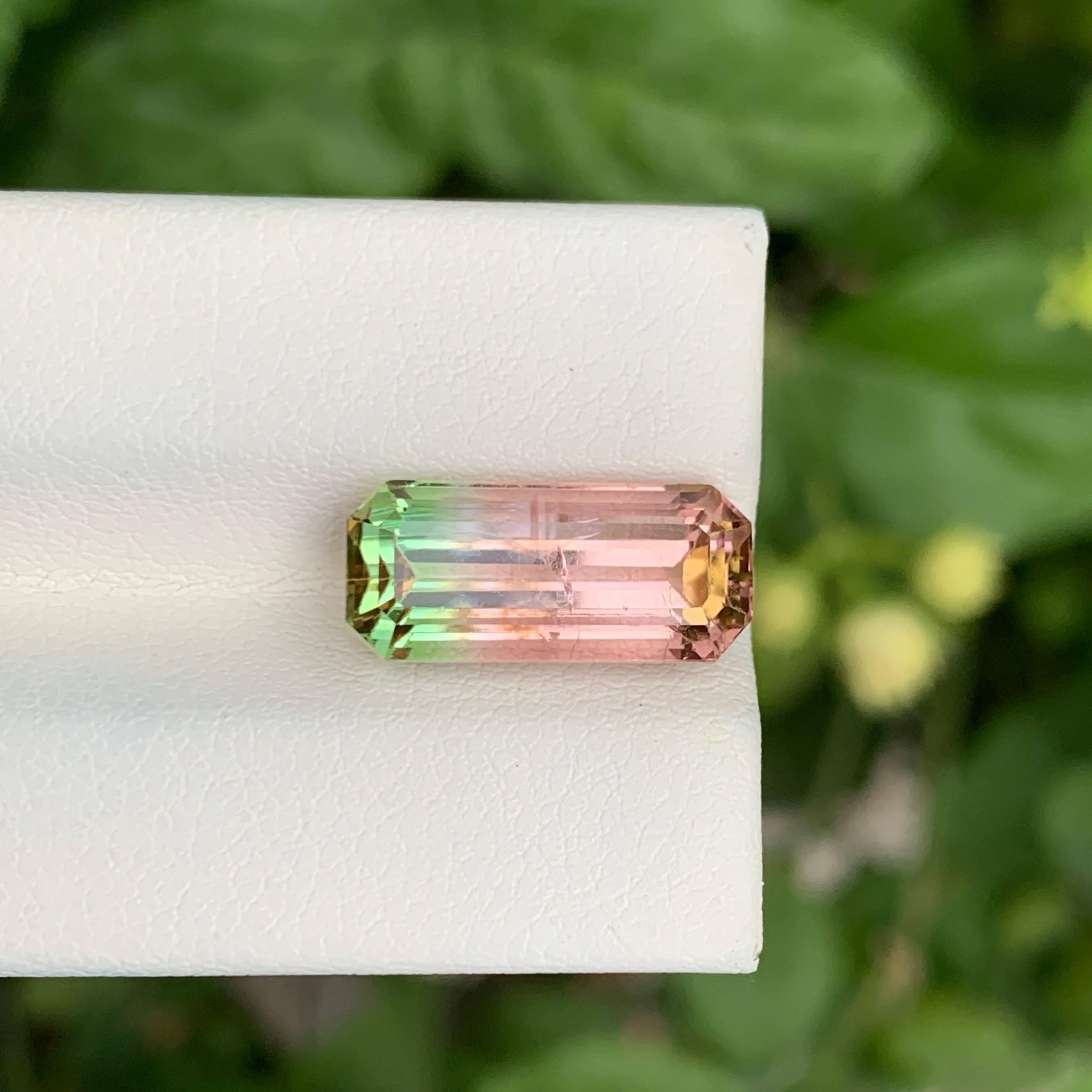 Moderne Pierre précieuse afghane tourmaline bicolore taille émeraude de 5.90 carats en vente