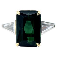 5.90 Carats Green Tourmaline Diamond Platinum Ring