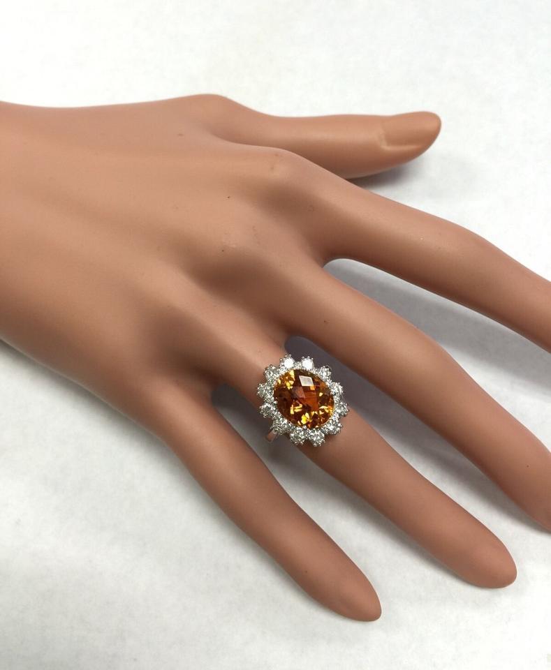 5.90 Carat Exquisite Natural Madeira Citrine and Diamond 14K Solid Gold Ring For Sale 5
