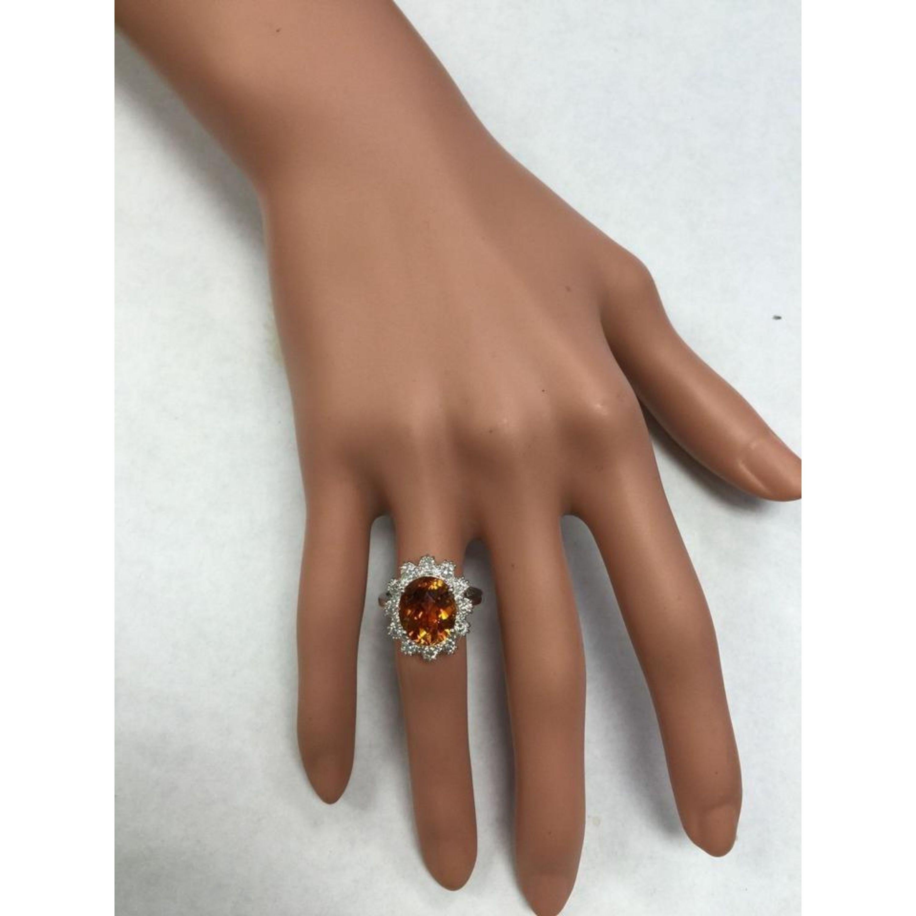 5.90 Carat Exquisite Natural Madeira Citrine and Diamond 14K Solid Gold Ring For Sale 7