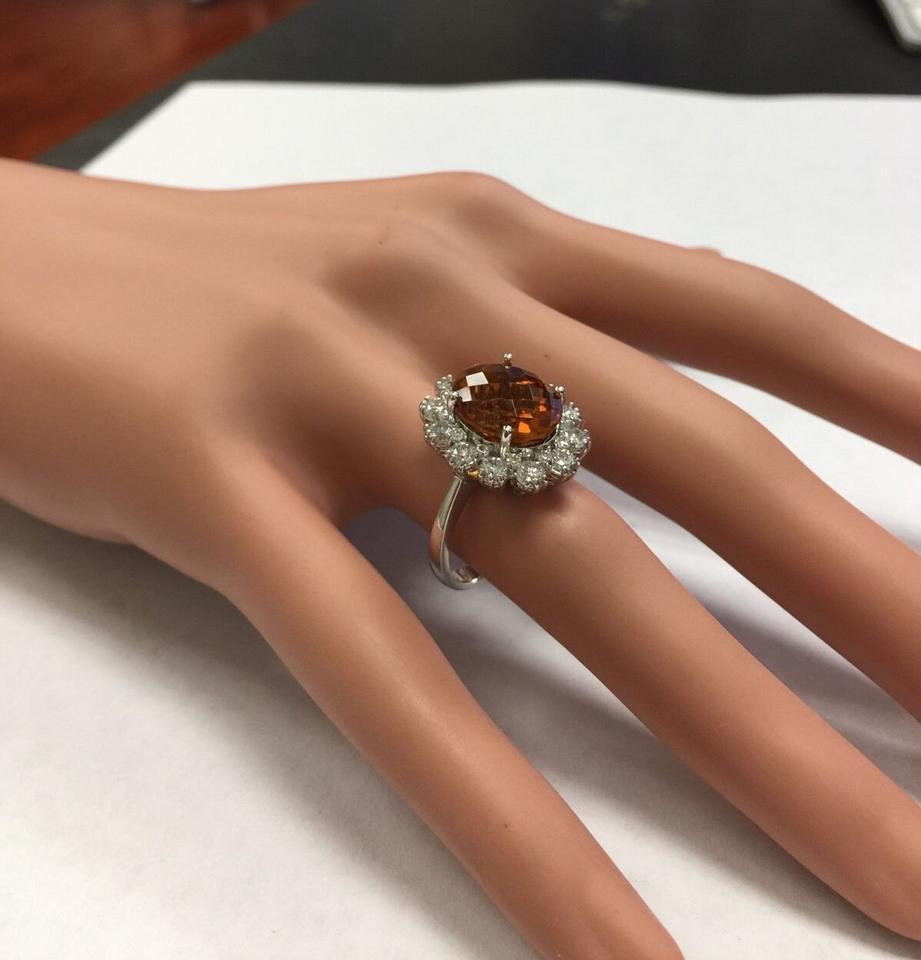 5.90 Carat Exquisite Natural Madeira Citrine and Diamond 14K Solid Gold Ring For Sale 4