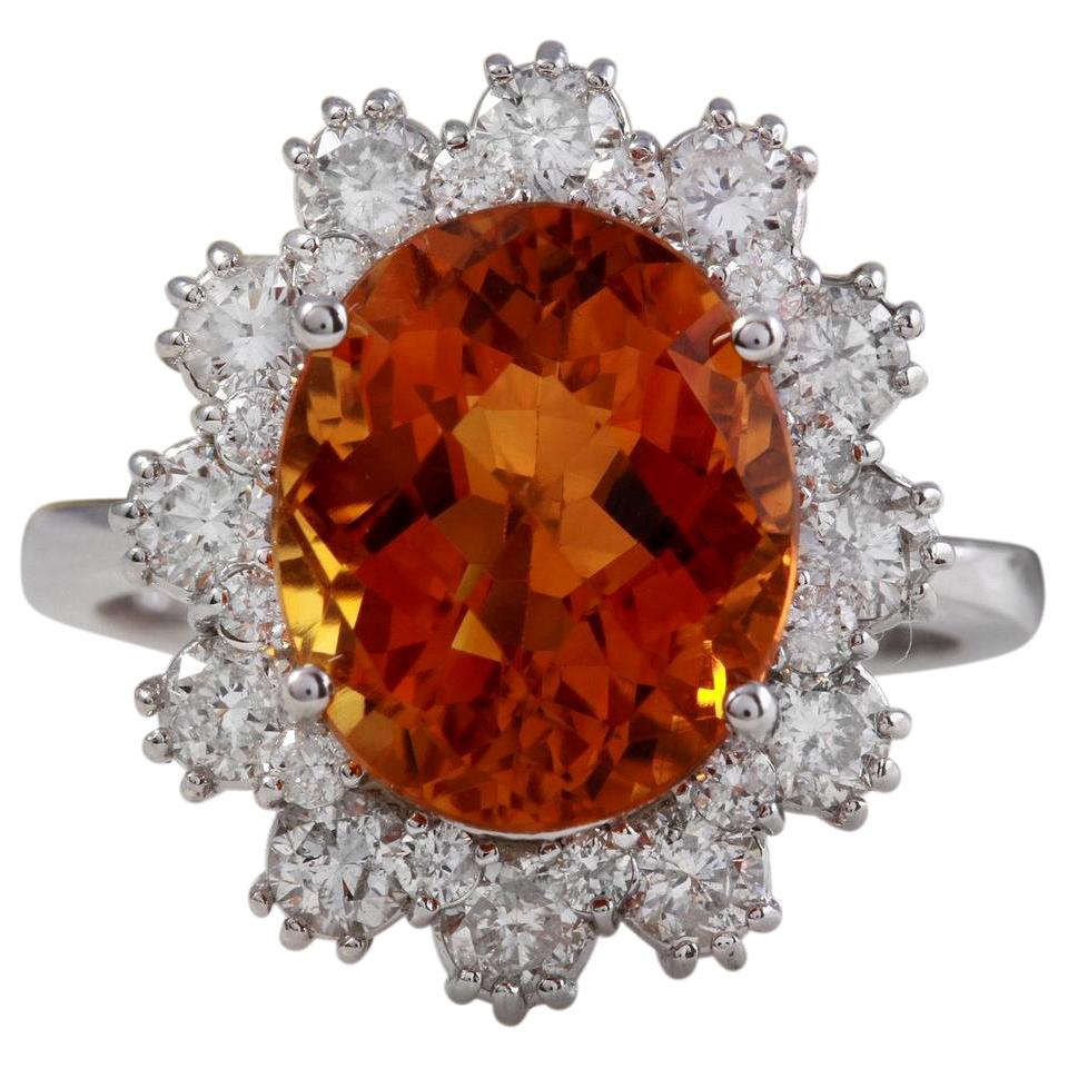 5.90 Carat Exquisite Natural Madeira Citrine and Diamond 14K Solid Gold Ring For Sale