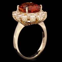 5.90 Ct Exquisite Natural Madeira Citrine and Diamond 14K Solid Yellow Gold Ring