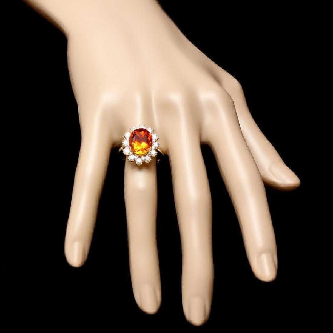 Mixed Cut 5.90 Ct Exquisite Natural Madeira Citrine and Diamond 14K Solid Yellow Gold Ring For Sale
