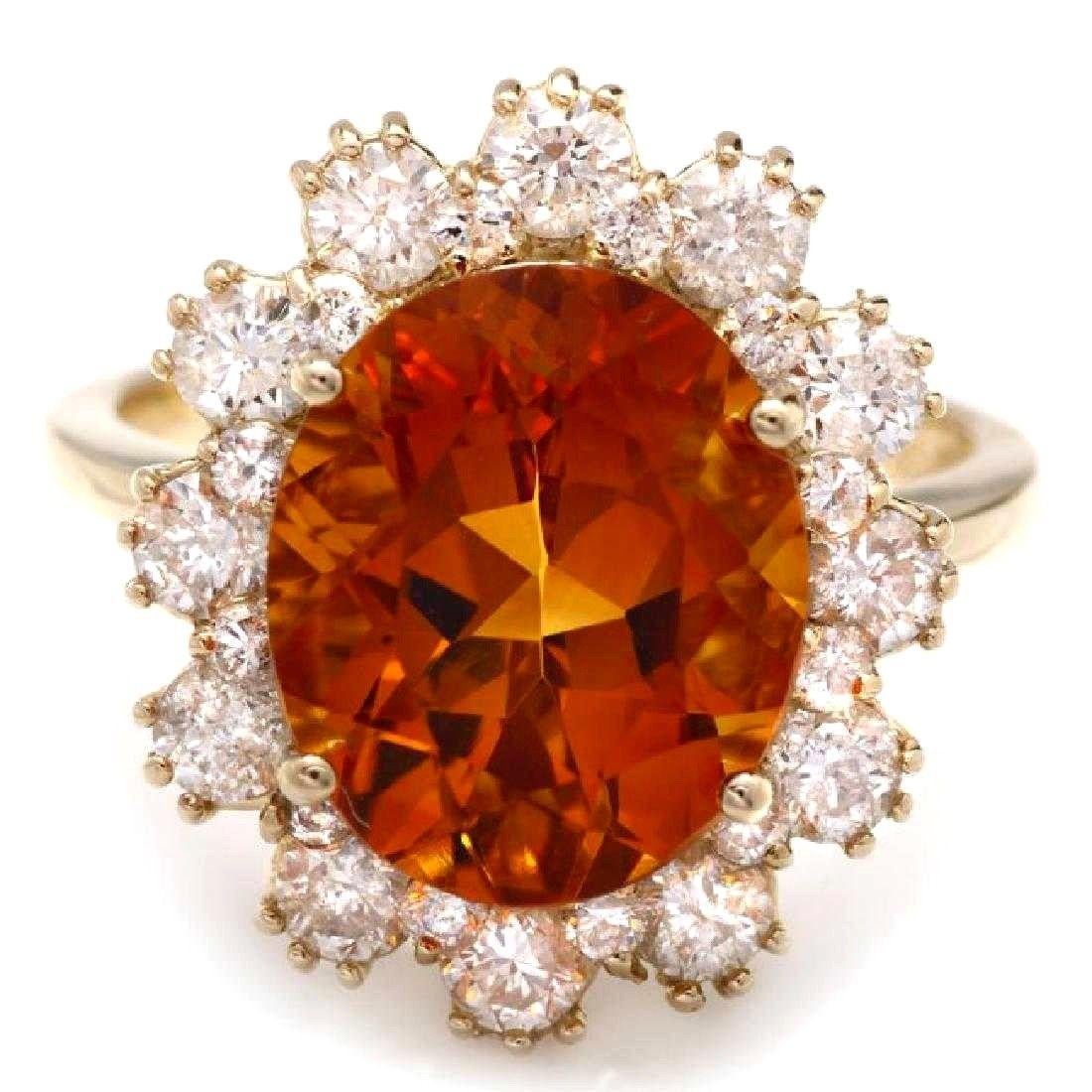 5.90 Ct Exquisite Natural Madeira Citrine and Diamond 14K Solid Yellow Gold Ring In New Condition For Sale In Los Angeles, CA