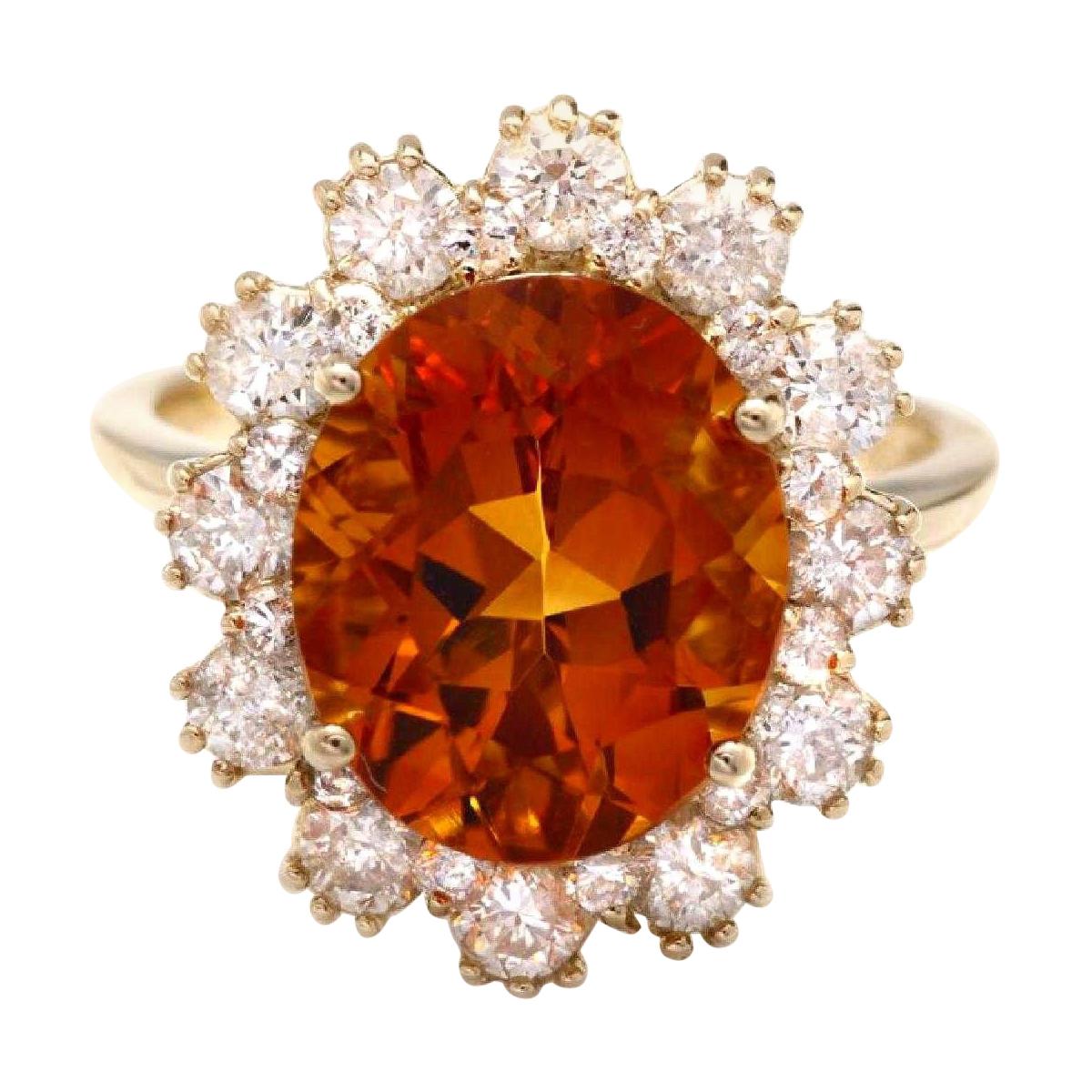 5.90 Ct Exquisite Natural Madeira Citrine and Diamond 14K Solid Yellow Gold Ring For Sale