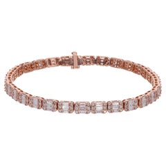 5.90 Ct SI Clarity HI Color Baguette Diamond Charm Bracelet 18 Karat Rose Gold