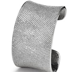 59 Carat Cubic Zirconia 14Karat Sterling Silver Solid Bridal Lustre Cuff Bangle