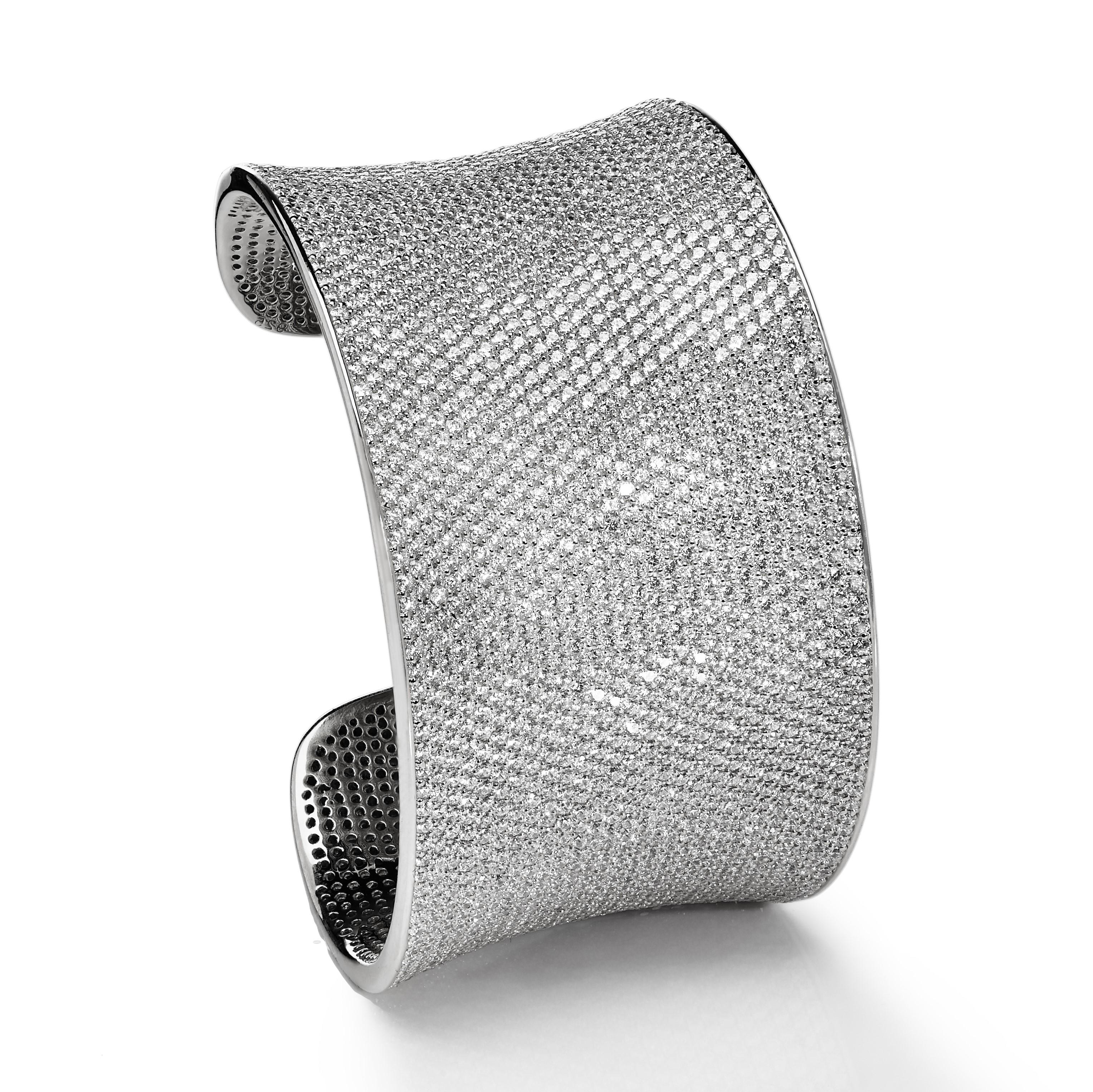 Art déco Bracelet manchette de mariée en argent sterling massif 14 carats avec zirconia cubique lustré de 59 carats en vente