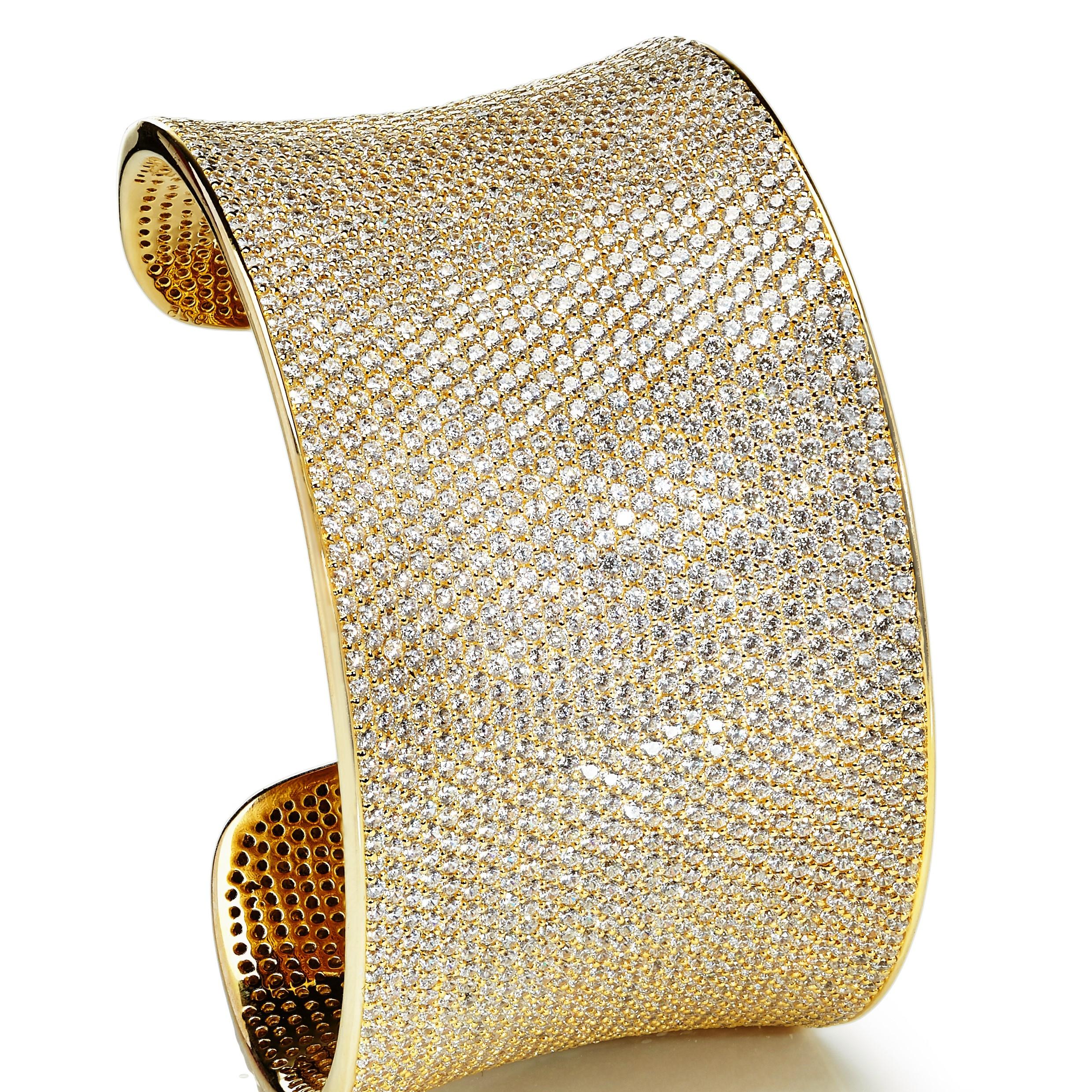 Art déco Bracelet manchette de mariage en or jaune 14 carats plaqué or massif avec zirconia cubique de 59 carats en vente