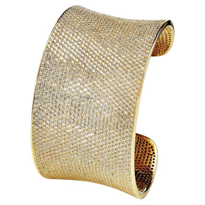 59 Carat Cubic Zirconia 14KT Yellow Gold Plated Solid Bridal Lustre Cuff Bangle For Sale