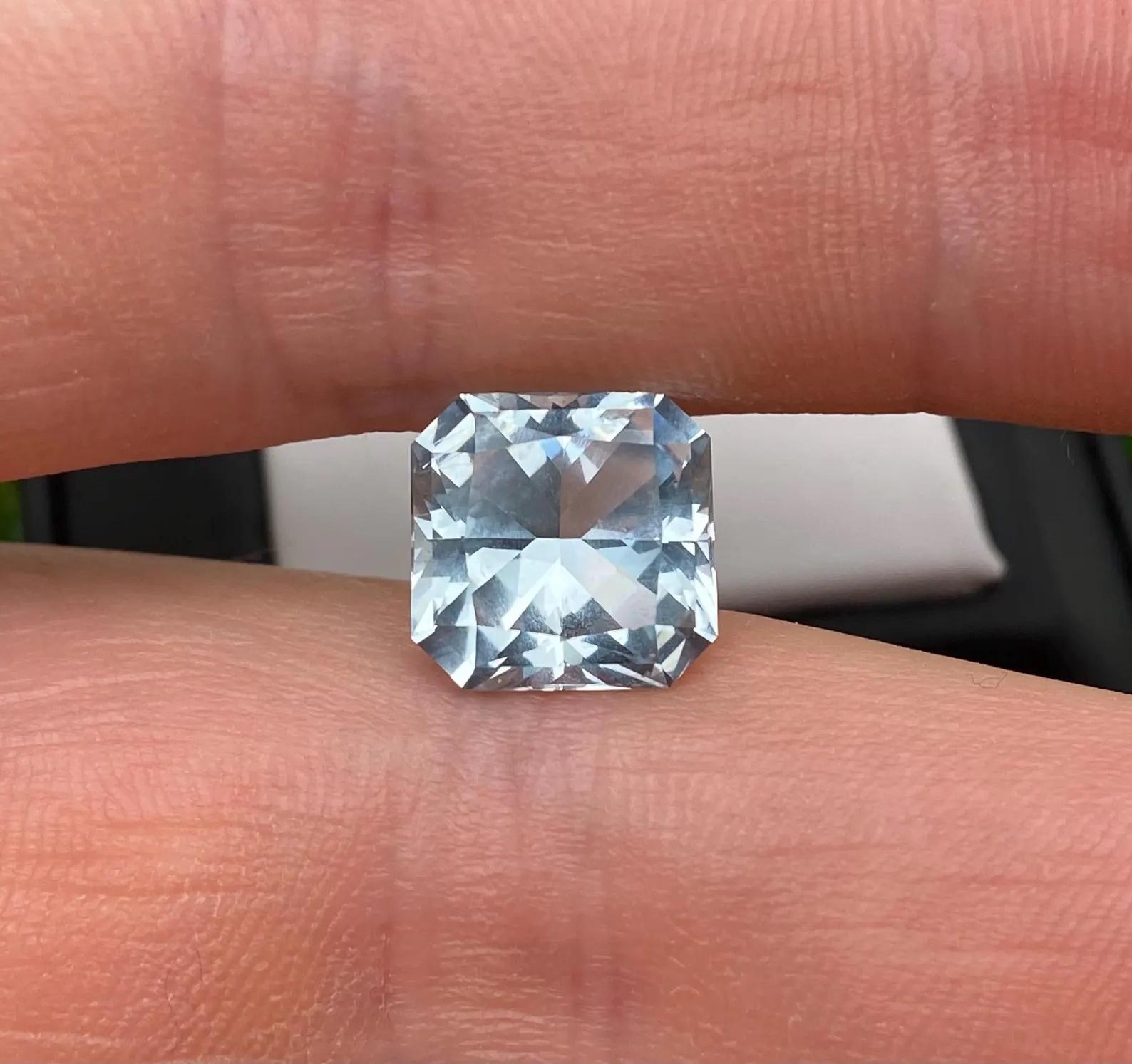 5.90Ct Aguamarina natural gema suelta, corte Asscher, Madagascar, Excelente corte en venta 2