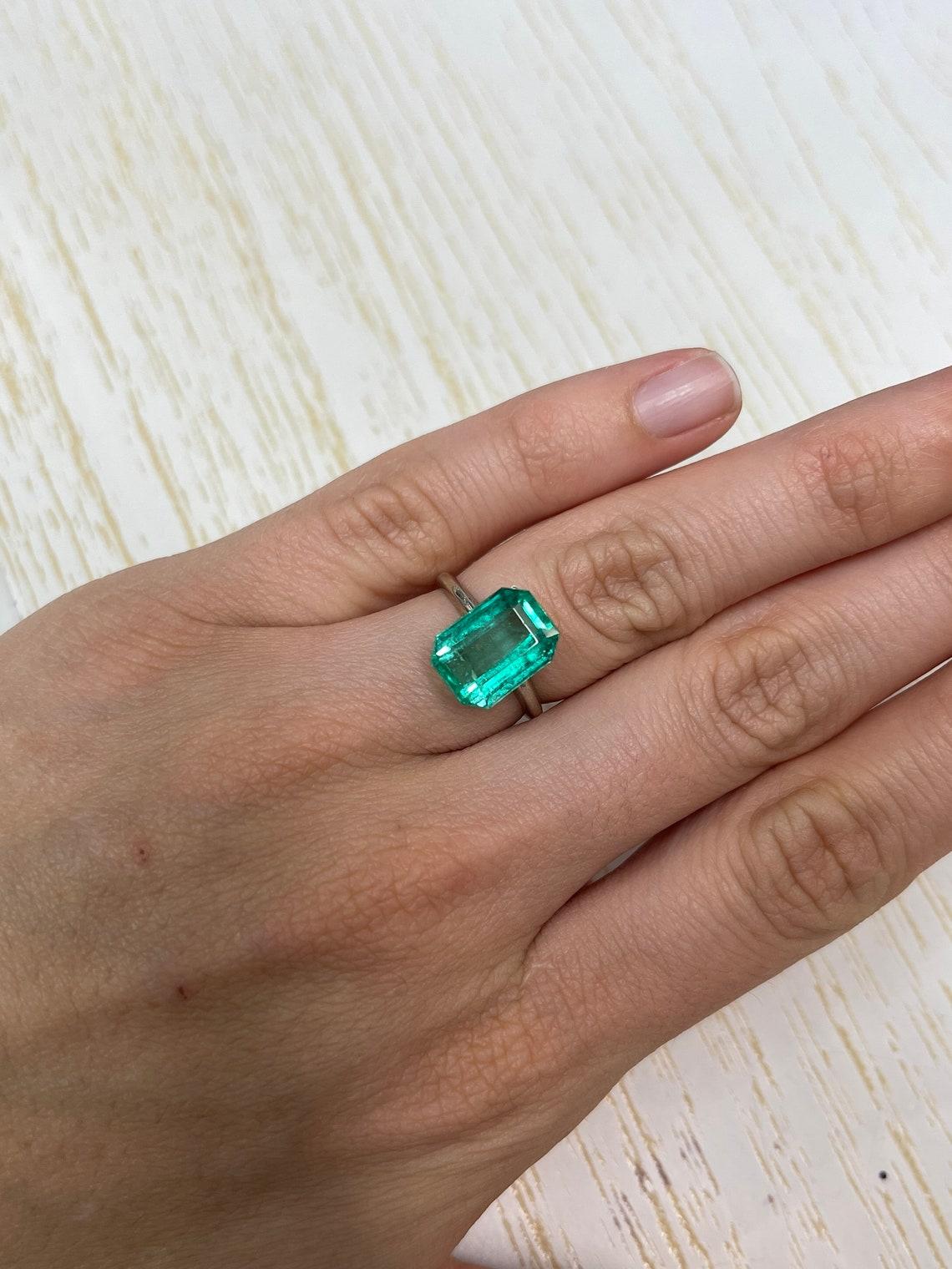 5.90ct Bright Bluish Green Emerald Cut Gem 13x9 Genuine May Birthstone (pierre de naissance de mai) 2