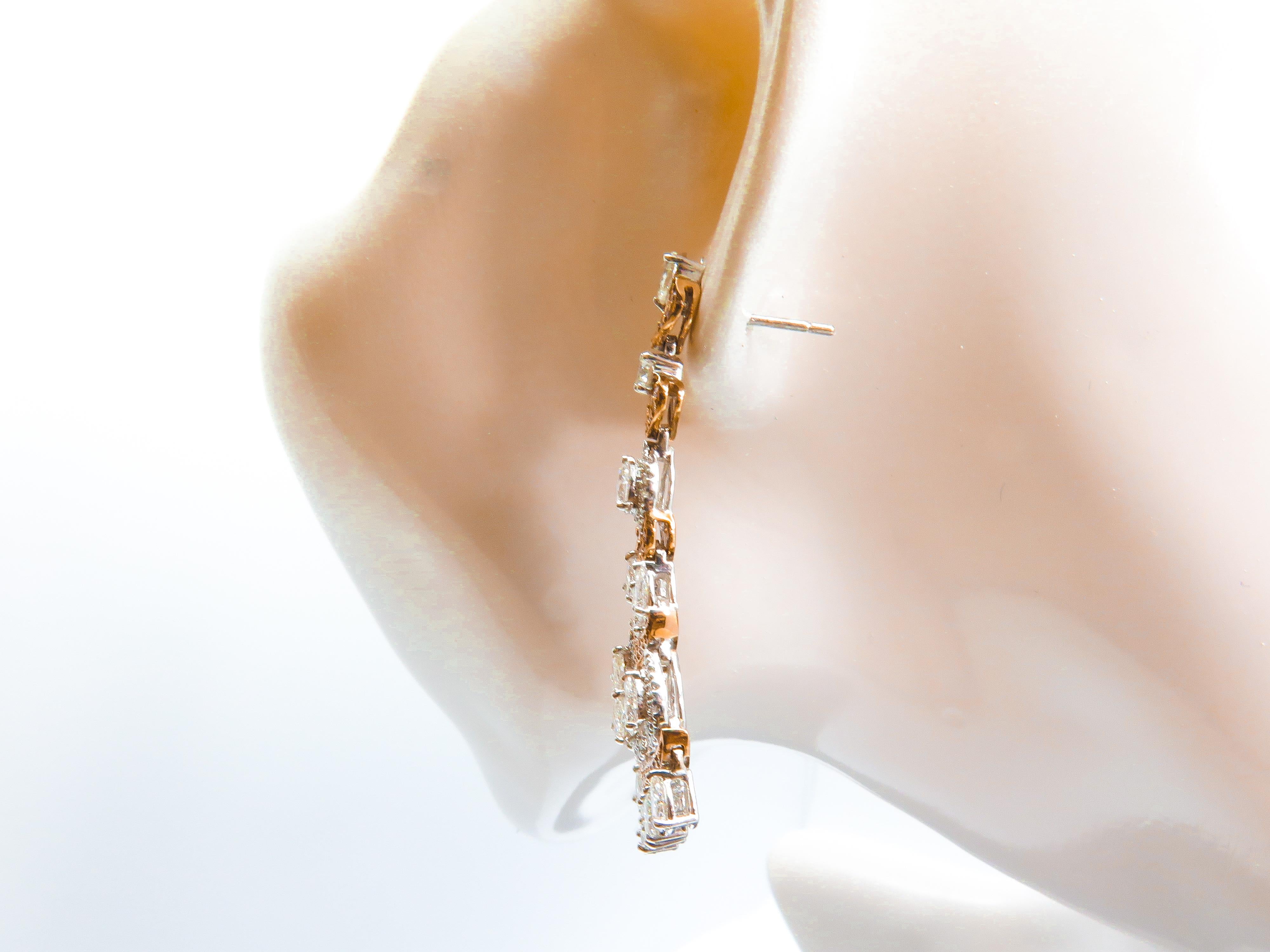 18 Karat Rose Gold Pink Diamond 5.91 Carat Dangle Earrings In New Condition For Sale In London, GB
