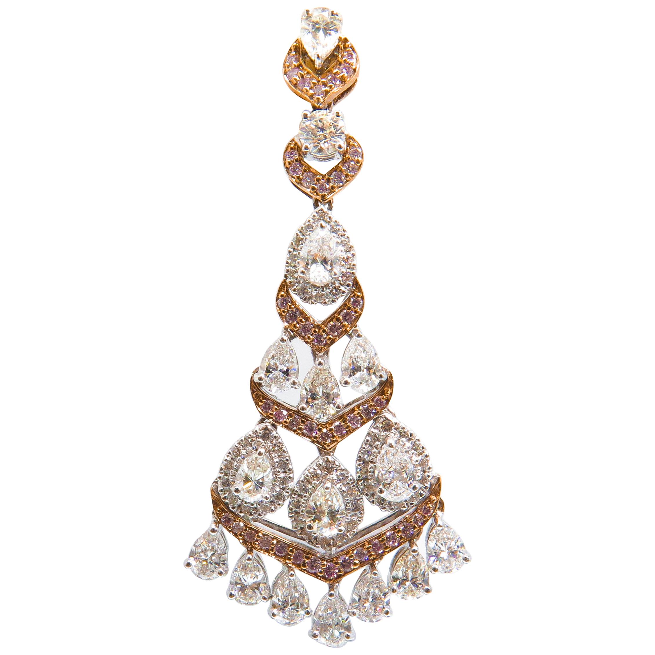 18 Karat Rose Gold Pink Diamond 5.91 Carat Dangle Earrings For Sale