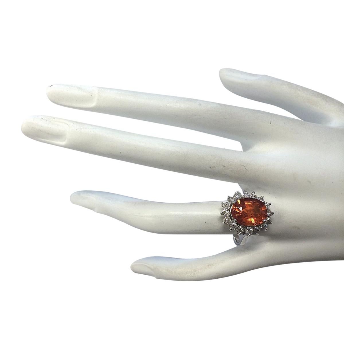 Women's 5.91 Carat Natural Mandarin Garnet 18 Karat White Gold Diamond Ring