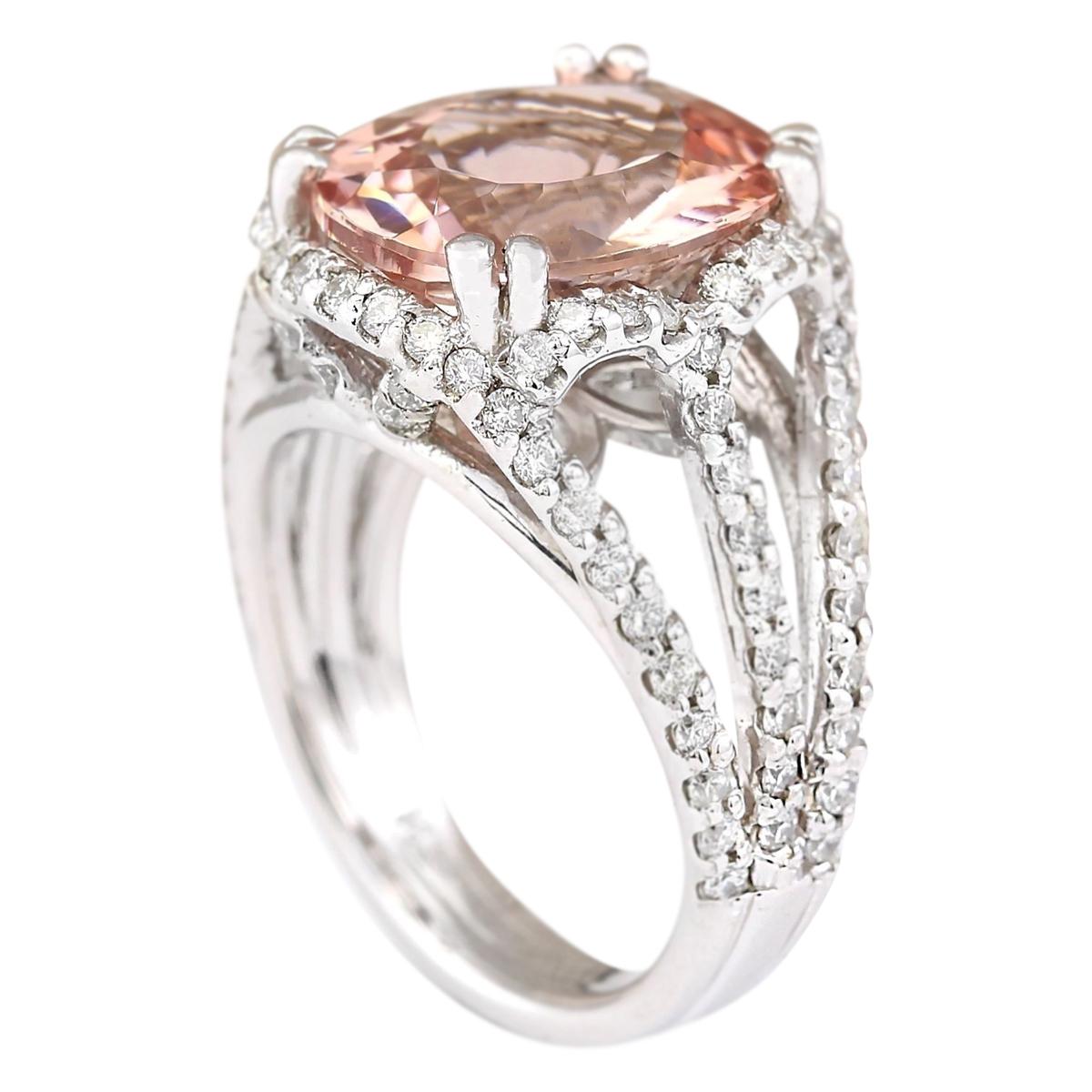 Modern Dazzling Natural Morganite Diamond Ring In 14 Karat White Gold  For Sale