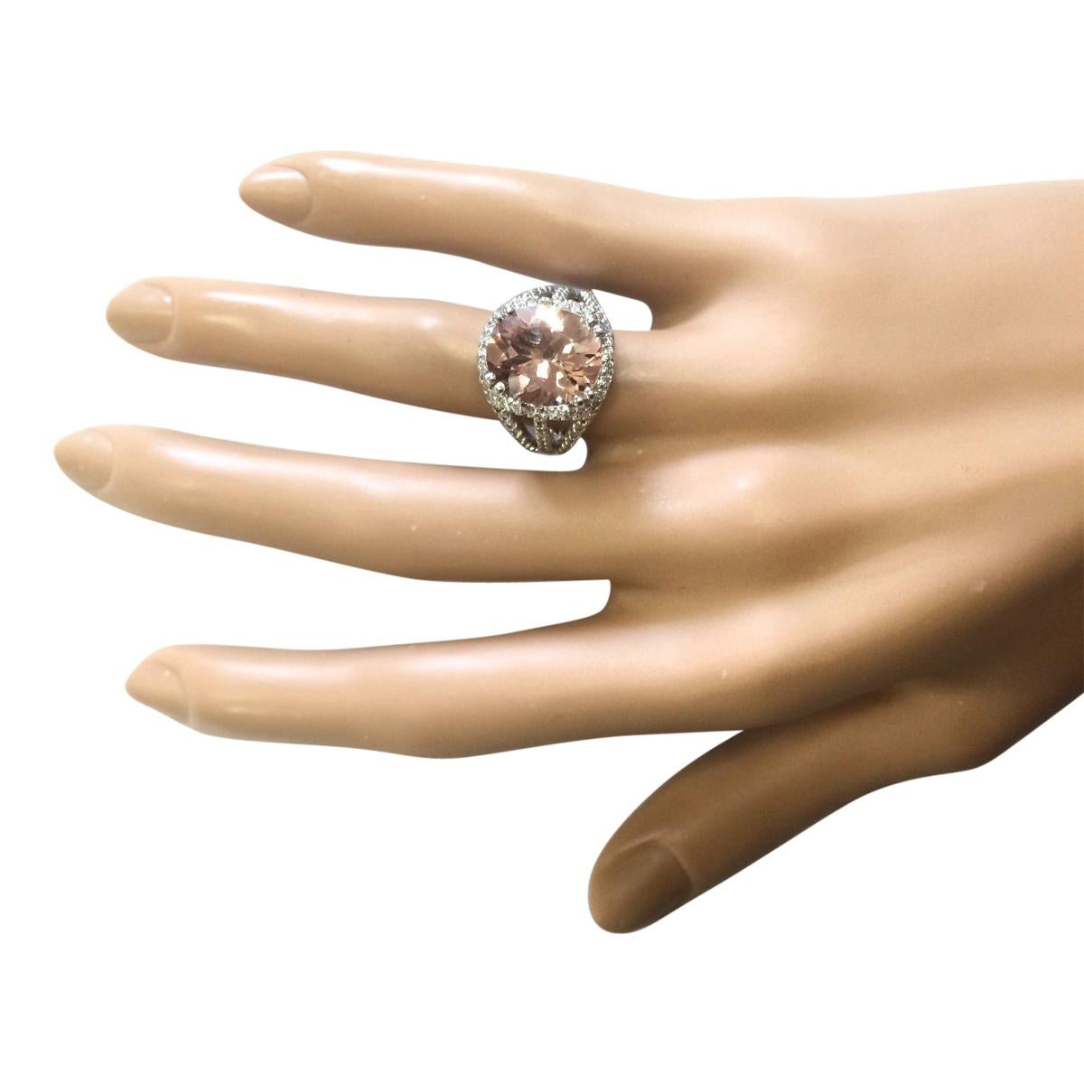 Oval Cut Dazzling Natural Morganite Diamond Ring In 14 Karat White Gold  For Sale