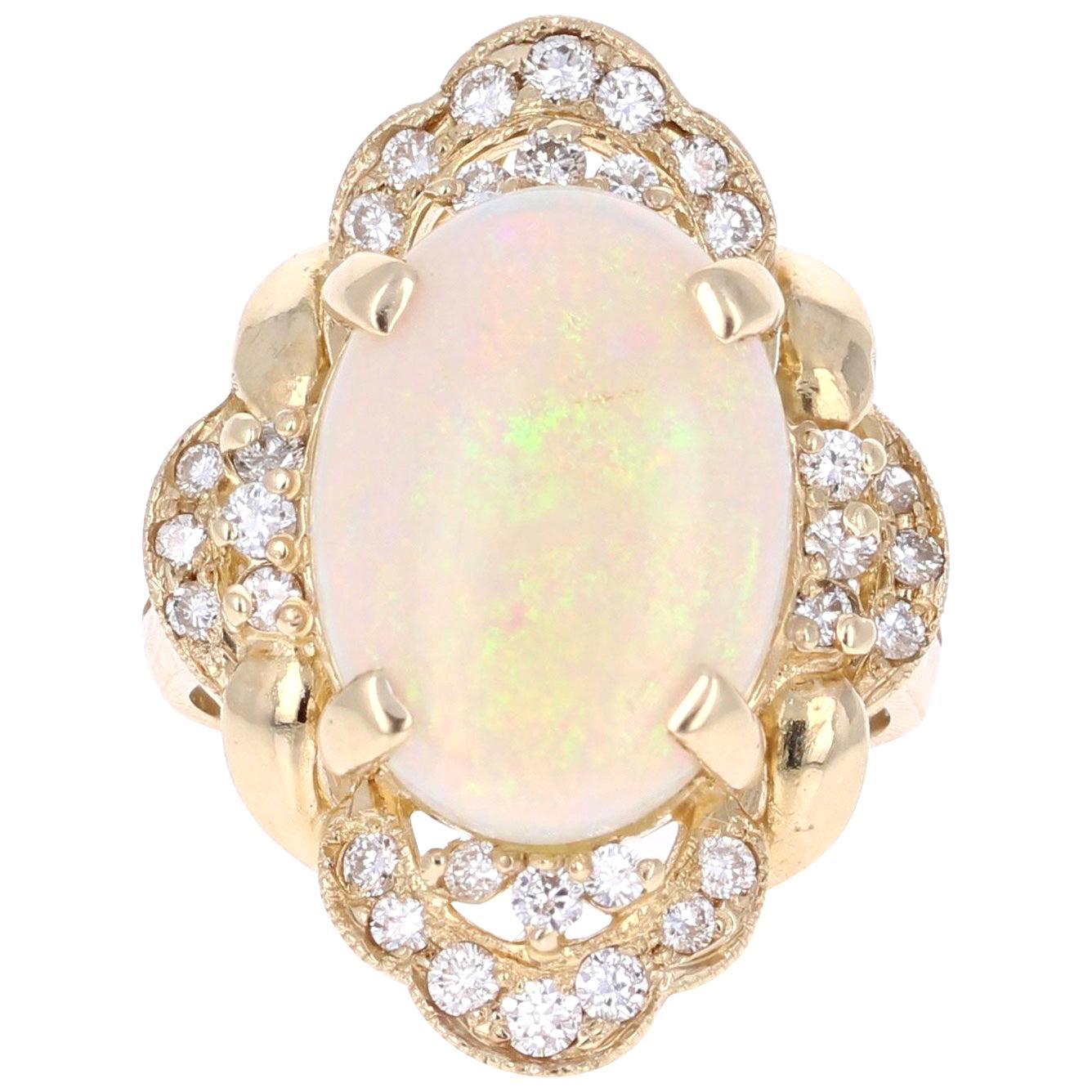 5.91 Carat Opal Diamond 14 Karat Yellow Gold Ring