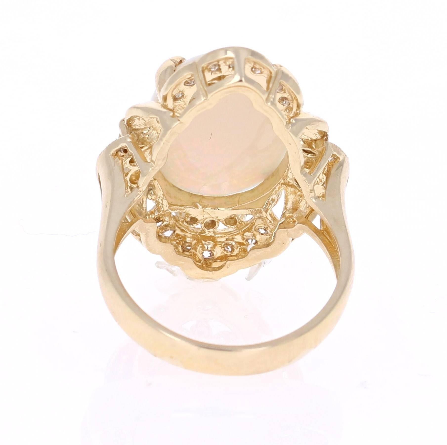 Late Victorian 5.91 Carat Opal Diamond 14 Karat Yellow Gold Ring