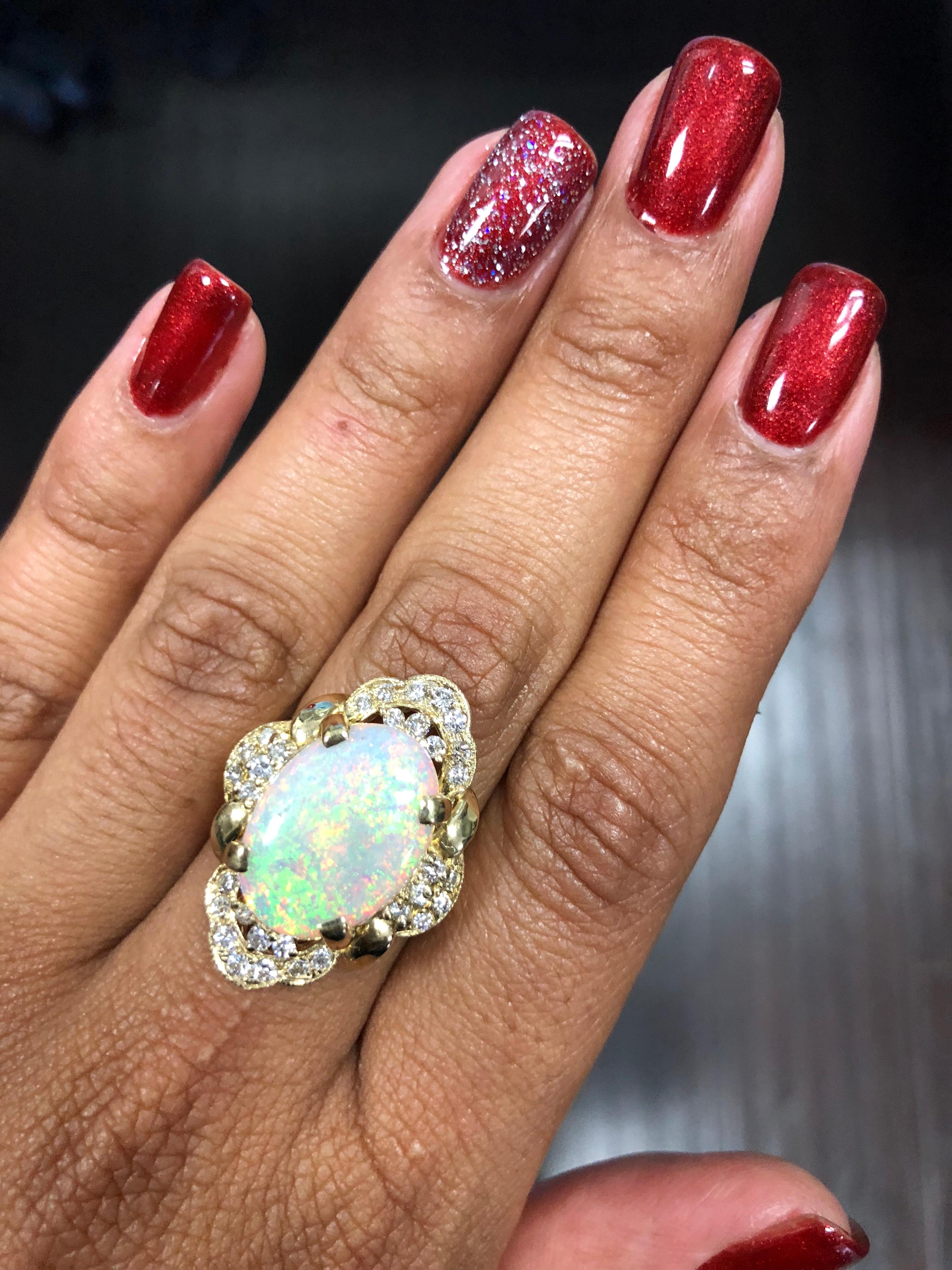 5.91 Carat Opal Diamond 14 Karat Yellow Gold Ring In New Condition In Los Angeles, CA