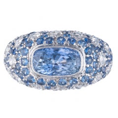 GIA Certified 5.91 Carat Sapphire Diamond Gold Dome Cocktail Cluster Ring