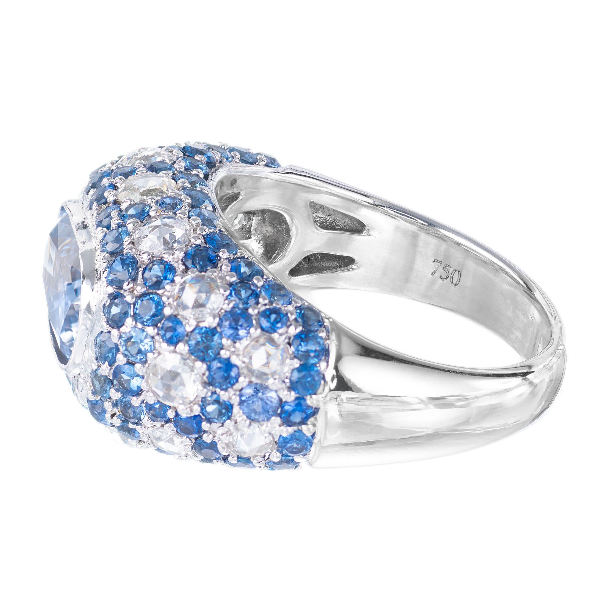 GIA zertifizierter 5,91 Karat Saphir Diamant Gold Kuppel-Cocktail-Cluster-Ring Damen im Angebot
