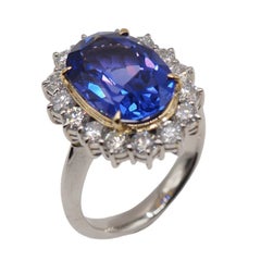 5.91 Carat Tanzanite Diamond Platinum and 18K Gold Cocktail Ring