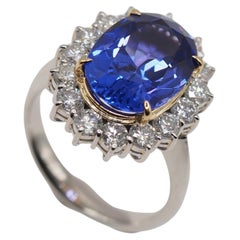 5.91 Carat Tanzanite Diamond Platinum and 18K Gold Cocktail Ring